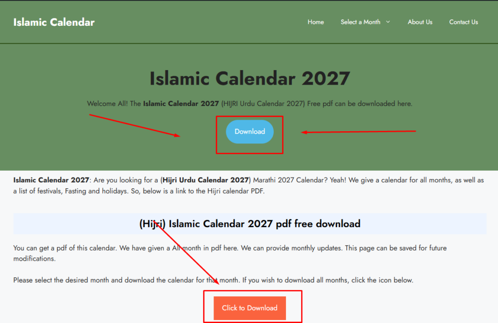 Islamic Calendar 2027 pdf free download